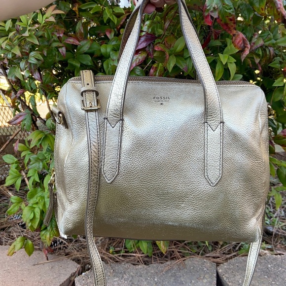 Fossil Handbags - Fossil Gold Metallic Sydney Satchel Leather Tote